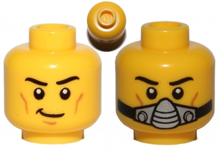 Minifigure, Head Dual Sided Black Eyebrows, Cheek Lines, Smile / Silver Breathing Mask Pattern