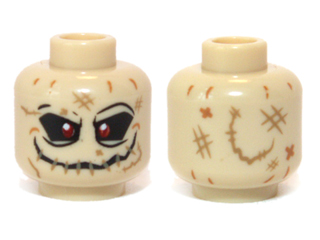Minifigure, Head Alien with Red Eyes and Stitched Mouth Pattern (Scarecrow)