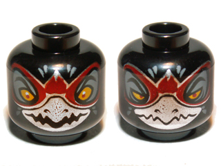 Minifigure, Head Dual Sided Alien Chima Raven with Silver Beak and Dark Red Markings, Wide Eyes / Narrow Eyes Pattern (Razar)