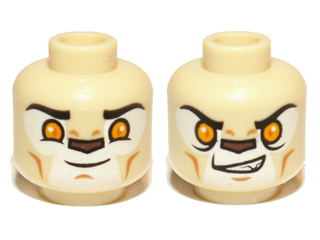 Minifigure, Head Dual Sided Alien Chima Lion with Bright Light Orange Eyes and Dark Brown Nose, Closed Mouth / Open Mouth Pattern (Laval)