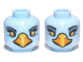 Minifigure, Head Dual Sided Alien Chima Eagle with Yellow Eyes, Sand Blue Eye Shadow, Bright Light Orange Beak, and White Feathers, Wide / Narrow Eyes Pattern