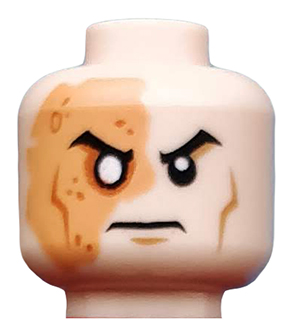 Minifigure, Head Male Right Eye Scarred Area and No Pupil, Determined Pattern (Shredder)