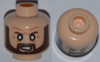Minifigure, Head Beard Brown Angular, White Eyes, Angry Pattern
