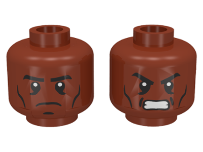 Minifigure, Head Dual Sided Black Eyebrows, Cheek Lines, Determined / Angry Pattern