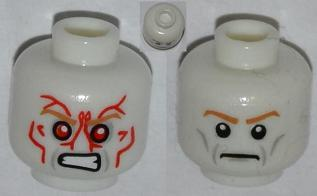 Minifigure, Head Dual Sided Medium Nougat Eyebrows, Gray Wrinkles, Determined / Angry with Red Eyes and Protruding Veins Pattern