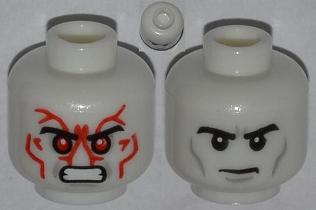 Minifigure, Head Dual Sided Black Eyebrows, Gray Wrinkles, Determined / Angry with Red Eyes and Protruding Veins Pattern