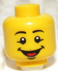 Minifigure, Head Black Eyebrows, Bottom Eyelids, Chin Dimple, Wide Open Mouth Smile with Red Tongue Pattern