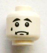 Minifigure, Head Male Black Thick Eyebrows, White Pupils, Sad with Tear Pattern
