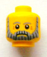 Minifigure, Head Beard Gray and Black, Gray Eyebrows and Red Eye Dimples Pattern