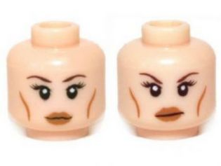 Minifigure, Head Dual Sided Female Brown Thin Eyebrows, Eyelashes, Cheek Lines, Smile / Determined Pattern