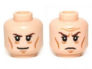 Minifigure, Head Dual Sided LotR Elrond Brown Eyebrows, Cheek Lines, Smile / Frown Pattern