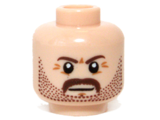 Minifigure, Head Beard Stubble, Moustache, Brown Eyebrows Pattern