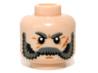 Minifigure, Head Beard Gray, Bushy Eyebrows, White Pupils, Scar Pattern