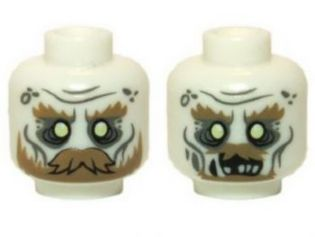 Minifigure, Head Dual Sided LotR Ghost with Glowing Eyes, Moustache, and Circles on Temples, Mouth Closed / Mouth Open Pattern