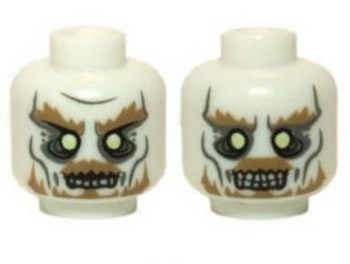 Minifigure, Head Dual Sided LotR Ghost with Glowing Eyes and Moustache, Bottom Teeth / Top and Bottom Teeth Pattern