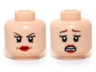 Minifigure, Head Dual Sided Female Red Lips, Determined / Scared Pattern (Rebecca Reid)