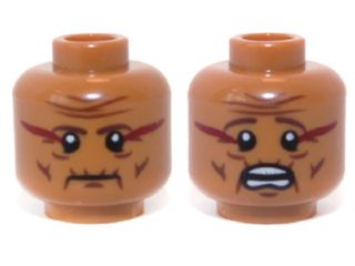 Minifigure, Head Dual Sided Wrinkles and Dark Red Face Paint, Mouth Closed / Mouth Open Scared Pattern