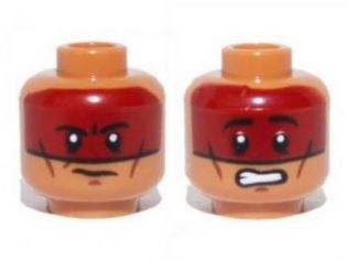 Minifigure, Head Dual Sided Dark Red Face Paint Determined / Scared Pattern (Red Knee)
