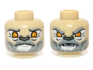 Minifigure, Head Dual Sided Alien Chima Lion with Orange Eyes and Gray and White Beard, Closed Mouth / Open Mouth Pattern (Lagravis)