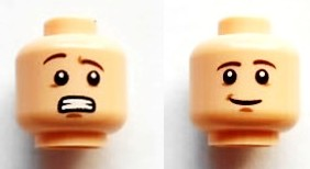 Minifigure, Head Dual Sided Reddish Brown Eyebrows, Medium Nougat Chin Dimple, Scared with Clenched Teeth / Lopsided Grin Pattern