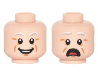 Minifigure, Head Dual Sided Light Gray Eyebrows, White Pupils, Open Mouth, Cheek Lines, Smile / Open Mouth Scared Pattern