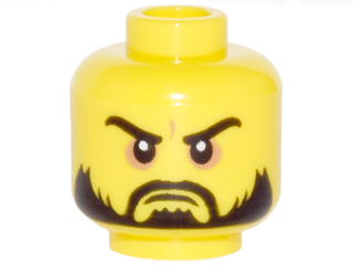 Minifigure, Head Beard Black, Moustache, Arched Eyebrows, White Pupils, Grim Mouth Pattern