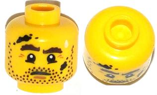 Minifigure, Head Beard Stubble, Brown Eyebrows, Drop of Sweat and Black Stains Pattern