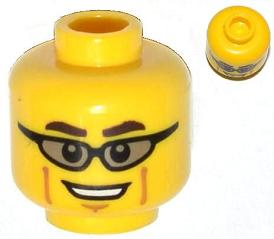 Minifigure, Head Glasses with Trans-Brown Sunglasses, Dark Brown Eyebrows and Cheek Lines Pattern