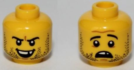 Minifigure, Head Dual Sided Beard Stubble, Missing Tooth, Open Grin / Frown Pattern