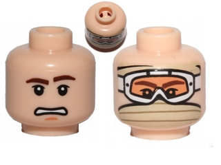 Minifigure, Head Dual Sided Brown Eyebrows, Scared Pattern / Snow Goggles and Tan Bandana Pattern (SW Han Solo)