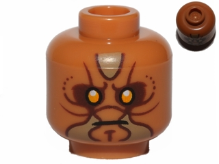 Minifigure, Head Alien Zabrak with Orange Eyes and Dark Tan Markings Pattern (SW Jedi Knight)