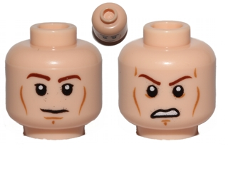 Minifigure, Head Dual Sided Brown Eyebrows, Black Eyes with Pupils, Wrinkles, Slight Smile / Angry with Bared Teeth Pattern (SW Anakin)
