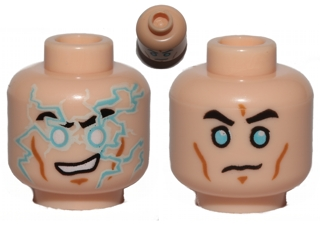 Minifigure, Head Dual Sided Black Eyebrows, Light Blue Lightning Bolts Pattern / Light Blue Eyes, Worried Pattern (SW Jek-14)