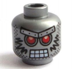 Minifigure, Head Alien with Red Eyes, Metal Eyebrows with Rivets, 8 Mouth Squares, Stubble and Black Markings Pattern