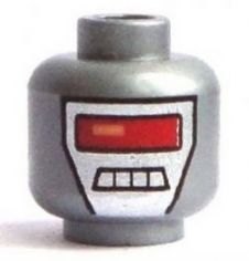 Minifigure, Head Alien with Red Visor and 4 Mouth Squares on Silver Background Pattern