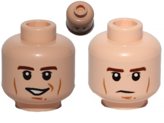 Minifigure, Head Dual Sided Brown Eyebrows, Black Eyes with Pupils, Cheek Lines, Smile / Determined Pattern (SW Han Solo)