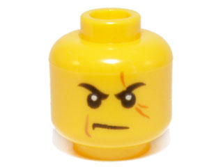 Minifigure, Head Black Eyebrows, Dark Orange Scar Across Left Eye, Medium Nougat Cheek Line, Scowl Pattern