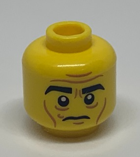 Minifigure, Head Black Eyebrows, White Pupils, Wrinkles, Cheek Lines, Frown Pattern