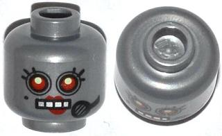 Minifigure, Head Alien Female Robot with Black Beauty Mark and Microphone, Red Eyes and Lips, and Open Mouth with Silver Teeth Pattern