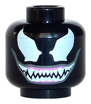 Minifigure, Head Alien Large White Eyes and Wide Open Mouth Smile with Sharp Teeth Together Pattern