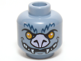 Minifigure, Head Alien Chima Bat with Bright Light Orange Eyes, Lavender Nose, Dark Blue Fur Lines, and White Fangs Pattern
