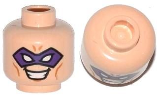 Minifigure, Head Male Purple Eye Mask with Eye Holes, Forehead Lines and Open Mouth Smile with Teeth Pattern (The Riddler)