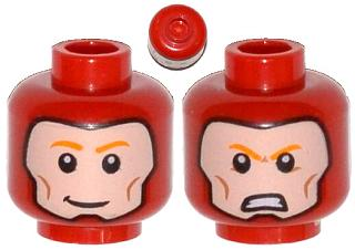 Minifigure, Head Dual Sided Balaclava with Face Hole, Orange Eyebrows, Cheek Lines, Smile / Angry Pattern