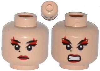 Minifigure, Head Dual Sided Female Red Lips and Eye Shadow, Beauty Mark, Mouth Closed / Bared Teeth Pattern (Karai)