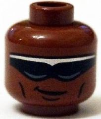 Minifigure, Head Glasses with Black and Silver Sunglasses, Crooked Smile, Cheek Lines Pattern (Power Man)