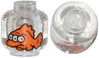 Minifigure, Head without Face with Orange Fish with 3 White Eyes Pattern (The Simpsons Blinky)