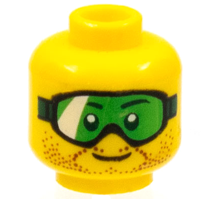 Minifigure, Head Glasses with Green Goggles and Brown Stubble Pattern