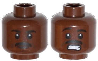 Minifigure, Head Dual Sided Moustache, White Pupils, Determined / Scared with Teeth Pattern