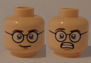 Minifigure, Head Dual Sided Glasses, White Pupils, Smile / Scared with Teeth Pattern (Egon Spengler)
