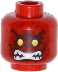 Minifigure, Head Alien with Yellow Eyes, Dark Red Wrinkles, Bared Teeth Pattern
